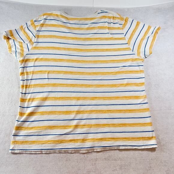 V-Neck Shirt BDG Urban Outfitters Woman's L Short Sleeve Blue Yellow Stripes - Picture 3 of 9